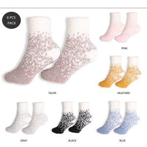 P/S 6 pairs Pack! Two-Tone Color Fuzzy/Soft Mini-Crew Socks·Sleeping·ComfyLuxe